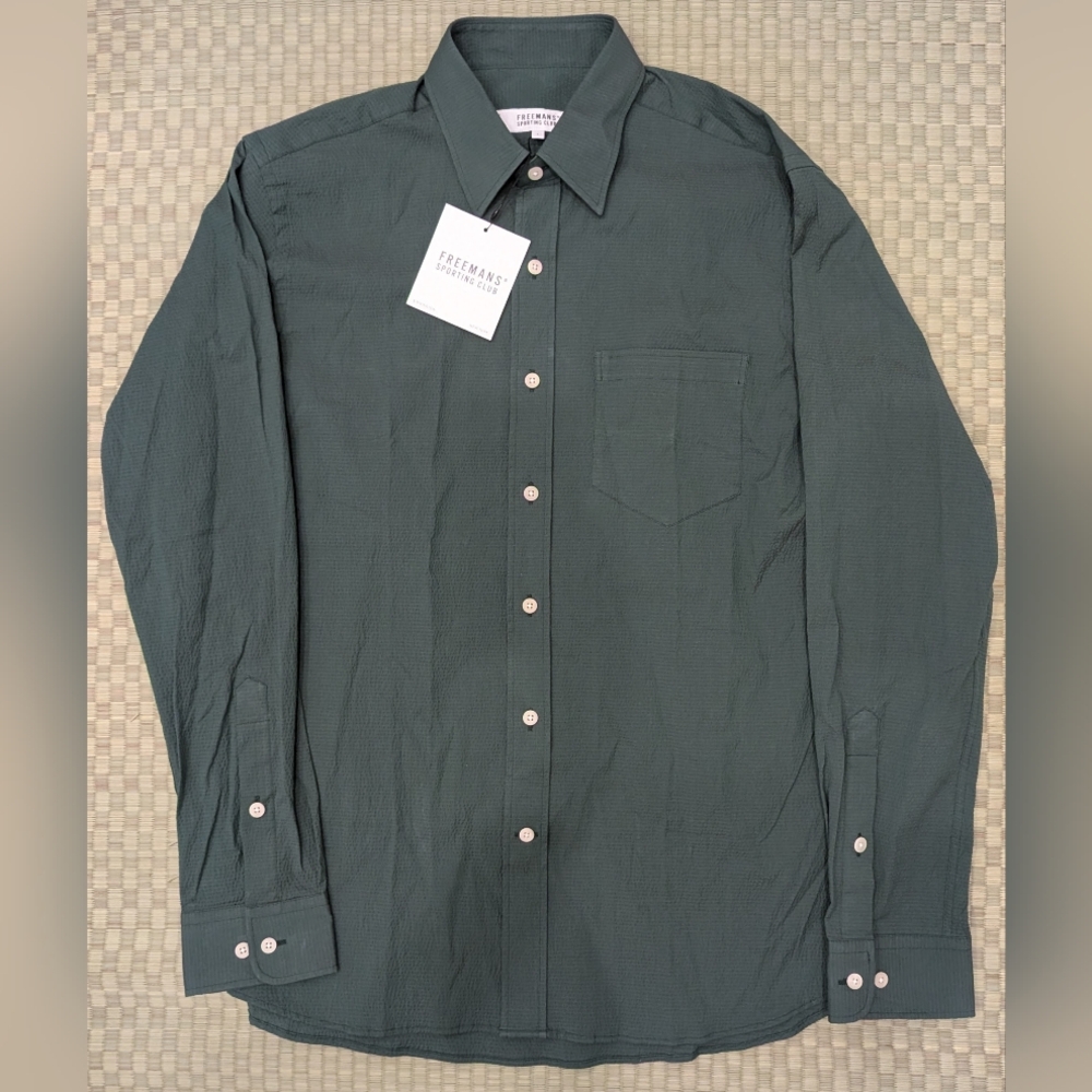 NWT Freemans Sporting Club Overdyed Seersucker Shirt Olive Men's Size Large